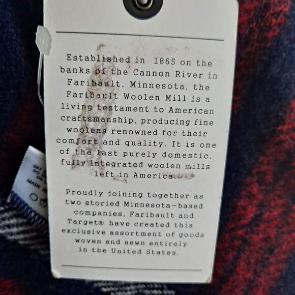 Faribault Woolen Mill Company Red Blue 100% Virgin Wool Scarf with Fringes NWT - Picture 11 of 12